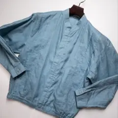 【美品】インターメッツォ スタンドカラーブルゾン 麻100 ライトブルー М-L