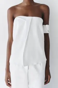 ZARA♡サテン♡高級ライン　ホワイト ストラップレス ベアトップ