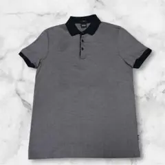 【極美品】BOSS ボス ポロシャツ SLIM FIT 総柄 ネイビー/グレー