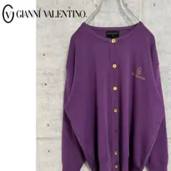 【GIANNI VALENTINO】カーディガンニット イタリア製 刺繍ロゴ紫