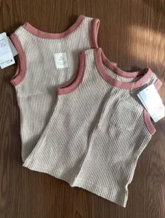 【新品未使用】シンプル ベージュブラウン タンクトップ 2枚セット サイズ80