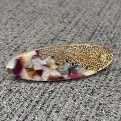 バレッタ　マルチカラー　ストーン調　ゴールド　花柄