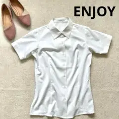 【ENJOY】S 半袖ブラウス　シャツ ビジネスシャツ　ホワイト