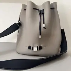 save my bag グレージュ　ショルダー　巾着　ウエットスーツ素材