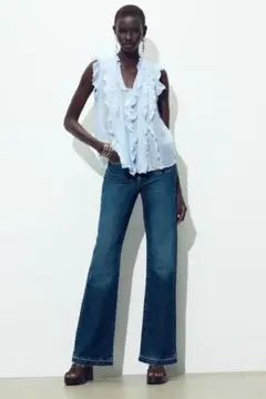 ZARA フリル付きフルイドトップス S