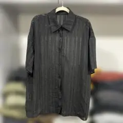 黒 ストライプ　シアーシャツ　 半袖シャツ