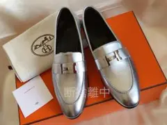 HERMESエルメスローファー シルバー 金具シルバー 38