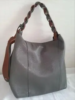 銀座カネマツ バッグ　レザー　グレー