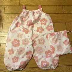 花柄ピンク ベビー用お砂場遊び用プレイウェア　90cm 収納袋付き
