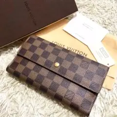 LOUIS VUITTON 折り長財布 ダミエ レザー ブラウン 保存箱付き