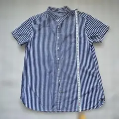 無印良品ストライプ 半袖シャツ Lサイズ 綿100% ノーカラー