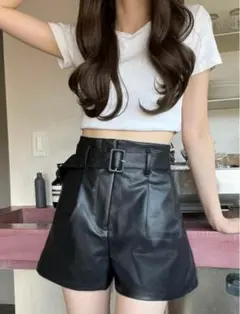 INGNIレザーショートパンツ ブラック