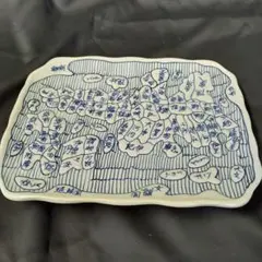 （貴重）古伊万里 　江戸期天保年　染付扇形地図皿 　M320 貴重）古伊万里 江戸期天保年 染付扇形地図皿 M320