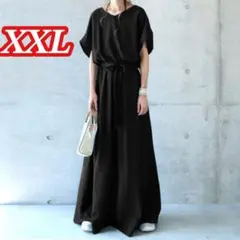 【週末限定SALE】ゆったり 美シルエット ロングワンピース 黒 2XL 半袖