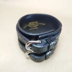 希少✨WTAPS レザーバングル エナメル クロコ型押し Wベルト ブラック 希少✨WTAPS レザーバングル エナメル クロコ型押し Wベルト