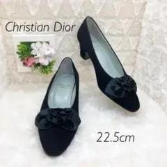 【美品♡】クリスチャンディオール 22.5 パンプス スエード ブラック リボン