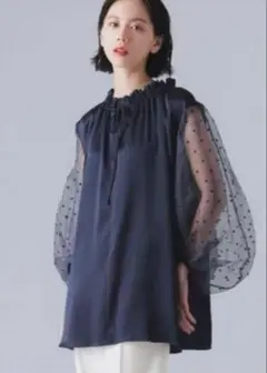 SALE★EFFE BEAMS ドット オーガンジー シア ースリーブ サテン