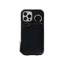 iPhone15ケース　ブラック　小銭入れ　キーケース スマホショルダー