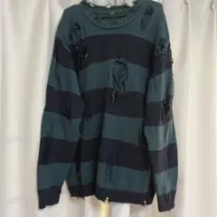 faithtokyo ダメージニット グリーン×ブラック