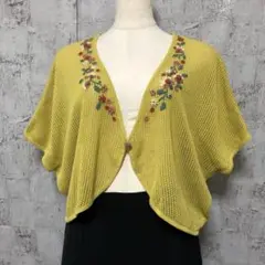 【Jocomomola】ドルマンスリーブ カーディガン ボレロ 花柄刺繍 M
