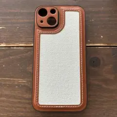 iPhone14 ケース フェイクレザー キャンバス ブラウン ホワイト