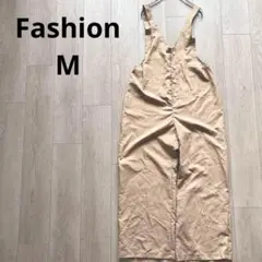 タグ付き ファッション ベージュ ボタン付き サロペット M