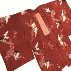 アンティーク正絹長羽織 紅海老茶に辛子牡丹