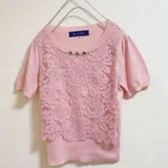 エムズグレイシー　カットソー　ピンク　ビジュー　半袖　花柄　トップス