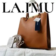 【極美品】LA.IMU 2wayショルダーバッグ ハンド キャメル メタルバー
