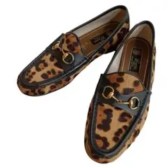 GUCCI ローファー レディース 37 ヒョウ柄 ゴールド 金具