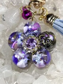 オルゴナイト 清塩 宝来鈴 フローライト キーホルダー 花 御守り