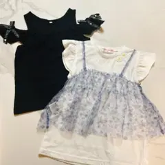 女の子 トップス 130 カットソー Tシャツ 2点セット 肩開き