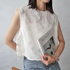フリンジジャガードシアープルオーバー　アイボリー　新品