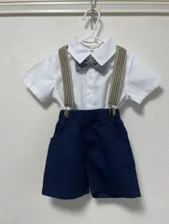 男の子 フォーマルスーツ 半袖シャツ ズボン サスペンダー 蝶ネクタイ