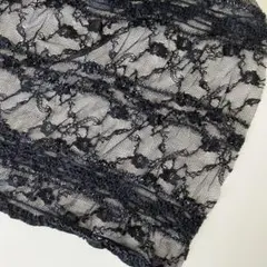 生地　シャーリング　ニット　レース　花柄　ブラック