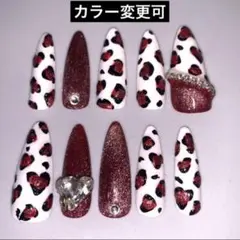 ネイルチップ　量産型地雷ギャルY2Kヒョウ柄ハートネイル
