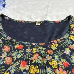 【フェリシモ】花柄 七分袖 カットソー チュニックワンピース M 日本製
