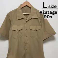 USA古着　97年製　ミリタリーシャツ　半袖　L　ベージュ　オープンカラー　無地