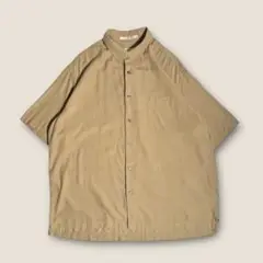 【無地】00s PERRY ELLIS シルクコットン半袖シャツXL ベージュ系