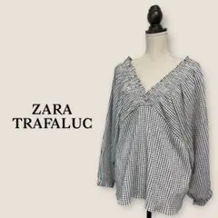 ZARA TRF /チェック柄 オフショルダーブラウス/L