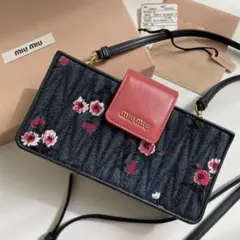 【極美品】ミュウミュウ フォンショルダー 2way 花柄 デニム レザー 紺