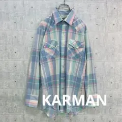 t0050 US 古着 KARMAN 長袖シャツ ピンク 水色 チェック S相当