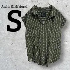 Jachs Girlfriend【S】フレンチスリーブシャツ　カーキ　幾何学模様