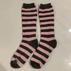 レディース ハイソックス　ピンクボーダー　お掃除用