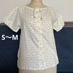 花柄刺繍 パフスリーブ トップス　M 綿100%