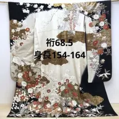 振袖 単品 友禅 モノトーン 白×墨黒 華やか 正絹 裄68.5 M L