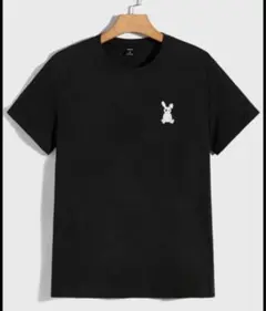 美品✨半袖 シャツ Tシャツ うさぎ ワンポイント ブラック 黒