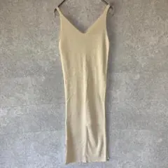 SARACS（one）ひざ丈ストレートワンピース＊リブ＊Vネック＊ノースリーブ