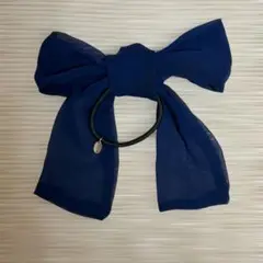 ネイビー シフォンリボン ヘアゴム
