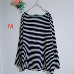 h066　ANTIQULOTHES【M】カットソー/長袖/ボーダー/紺/綿
